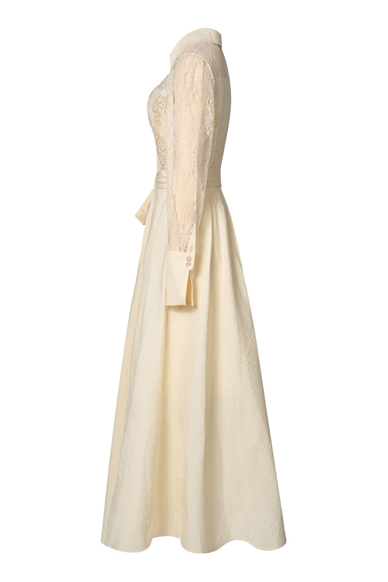 Lace Jacquard Nail Bead Embroidery Maxi Dress