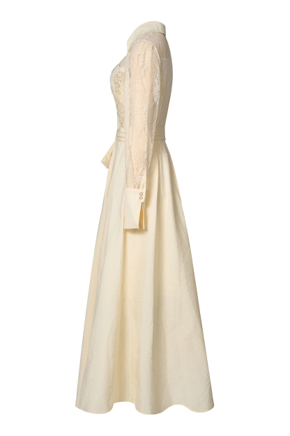 Lace Jacquard Nail Bead Embroidery Maxi Dress