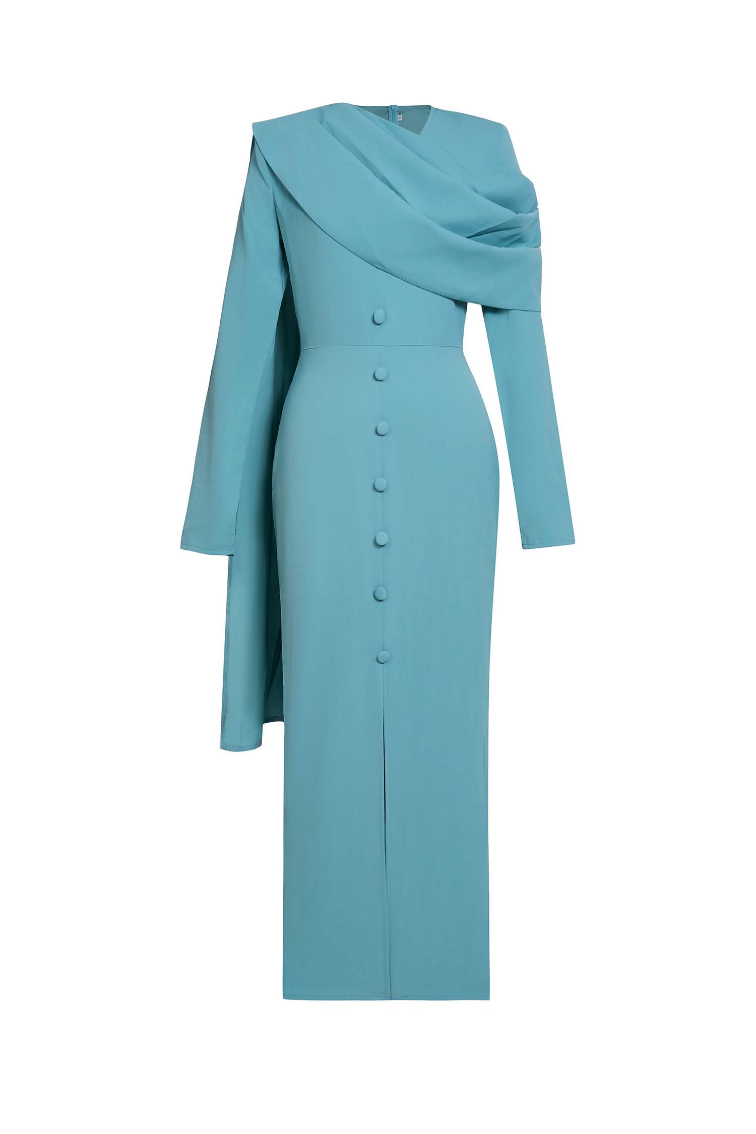 Solid Single Breasted Silt Midi Dress With Cape