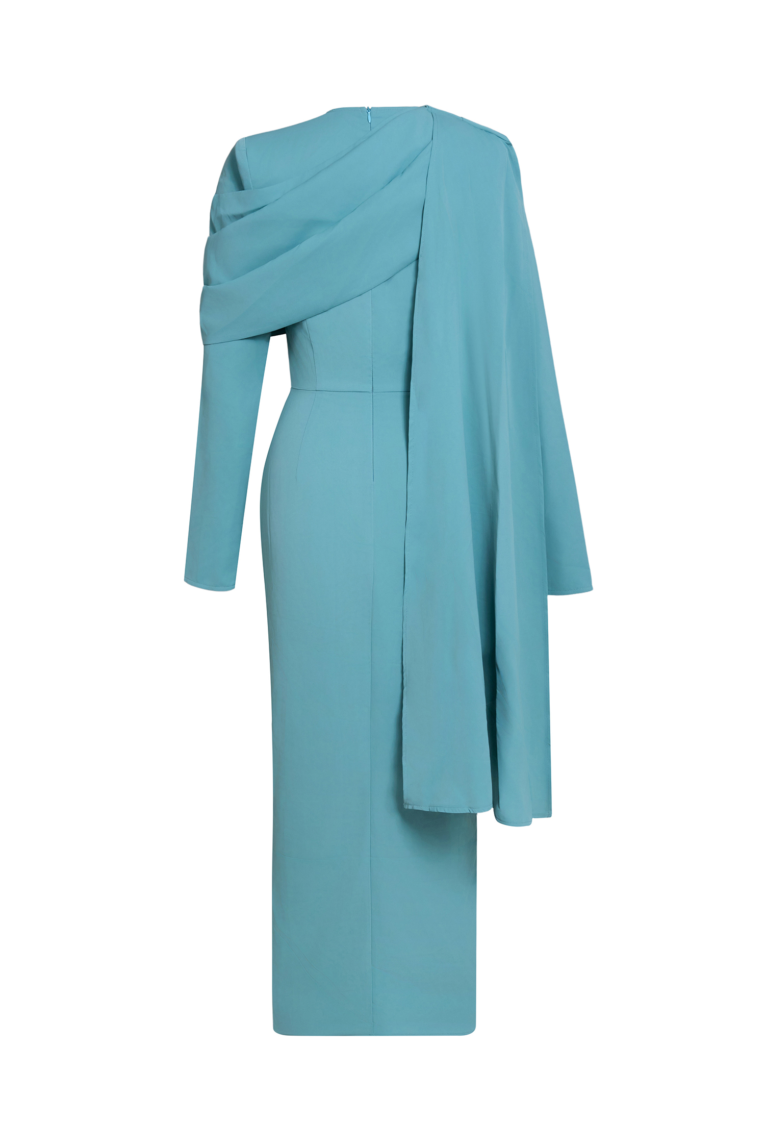 Solid Single Breasted Silt Midi Dress With Cape