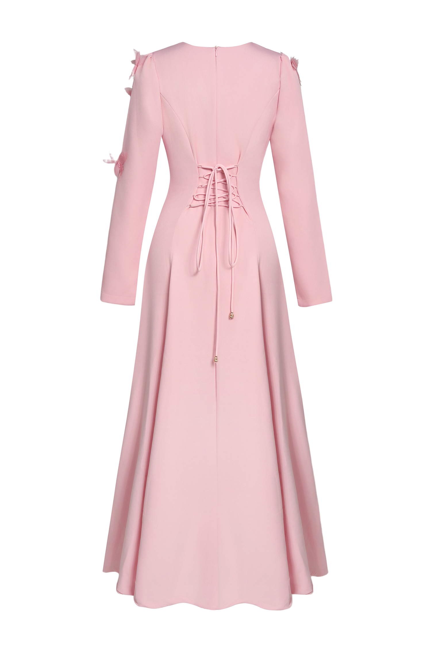 3D Butterfly Square Collar Long Sleeve Midi Dress