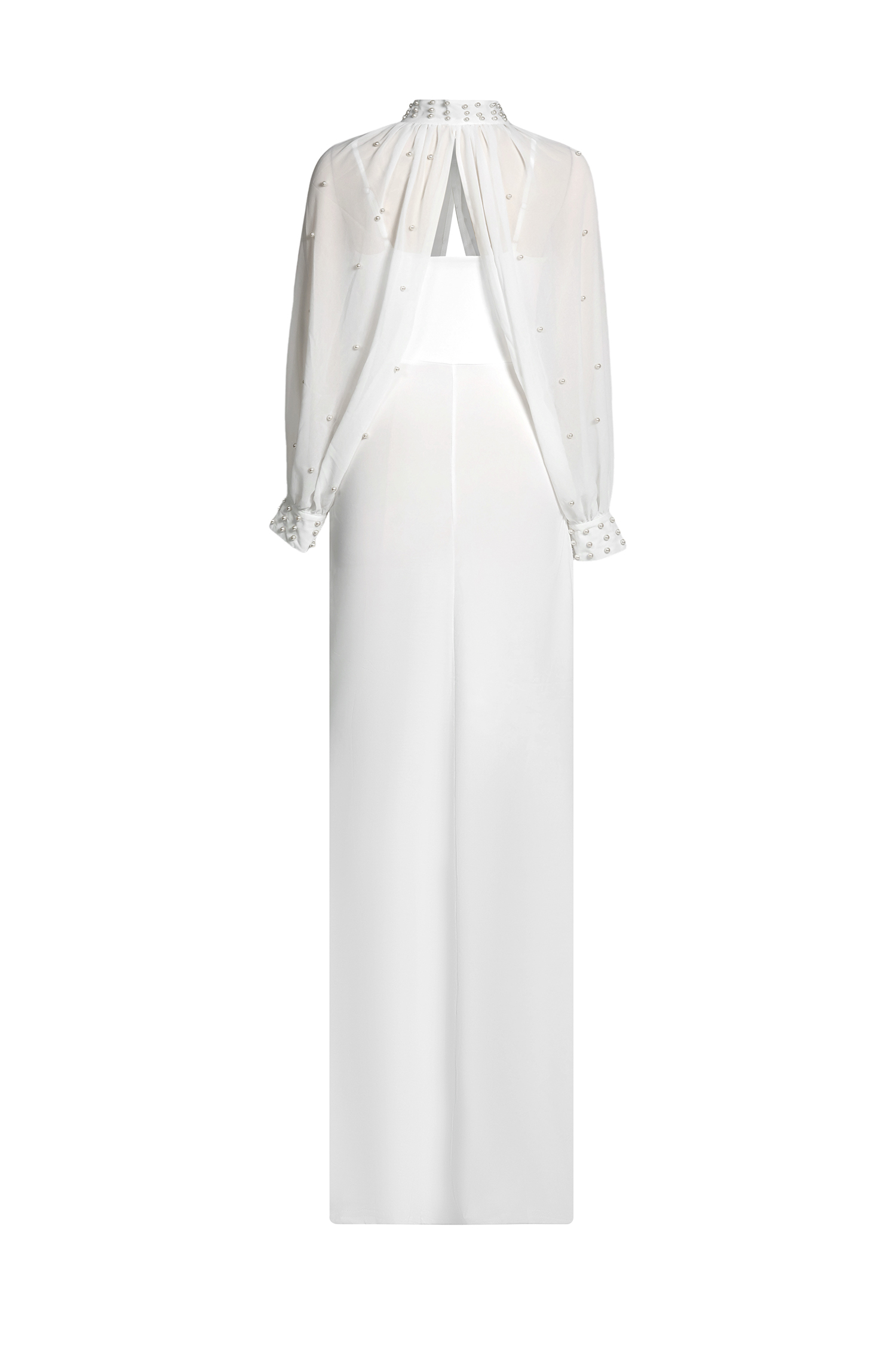 Faux Pearl Stand Collar Cape Sleeve Maxi Dress