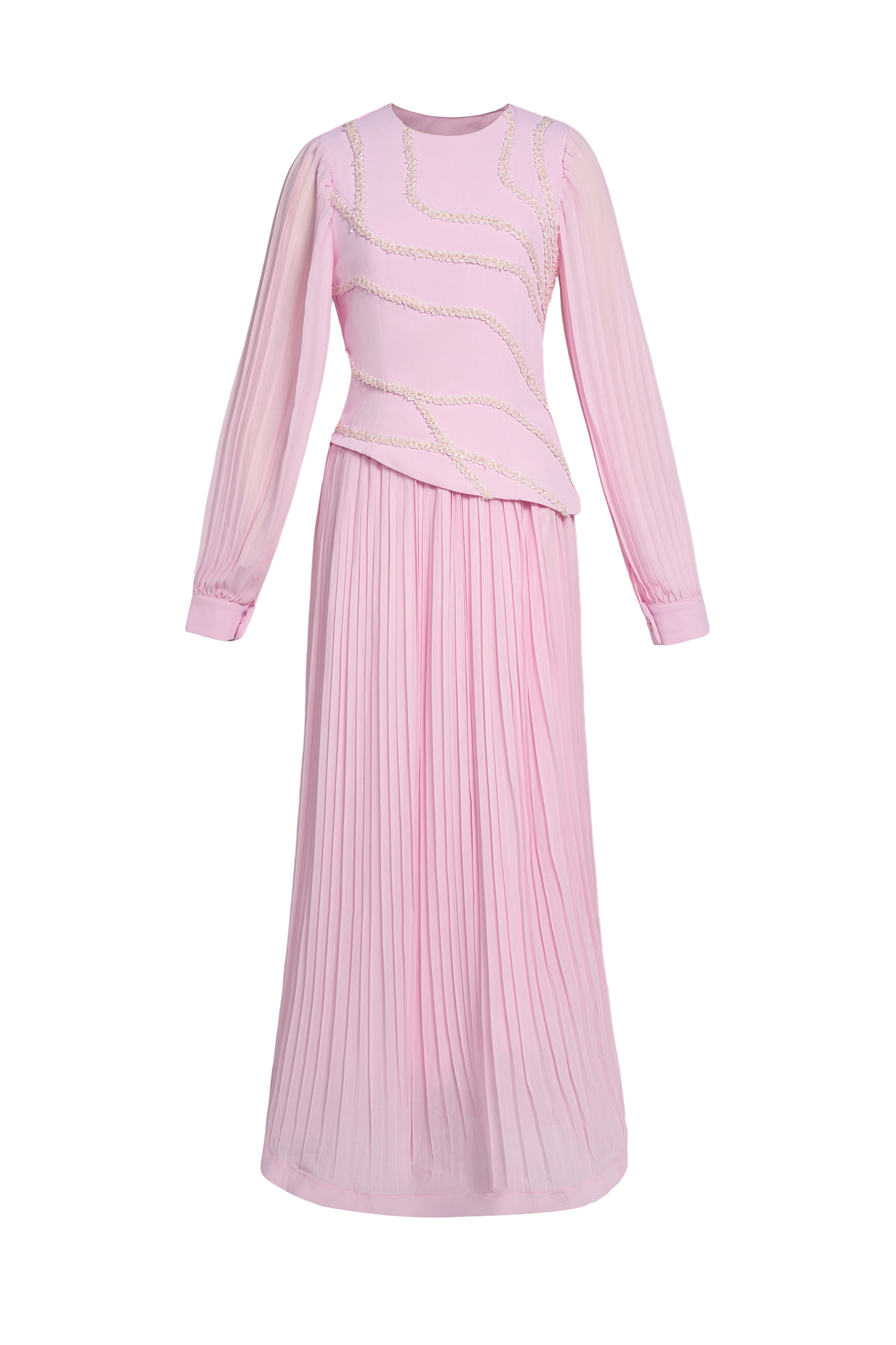 Sequin Splicing Lace Top & Pleated Midi Skirt Set