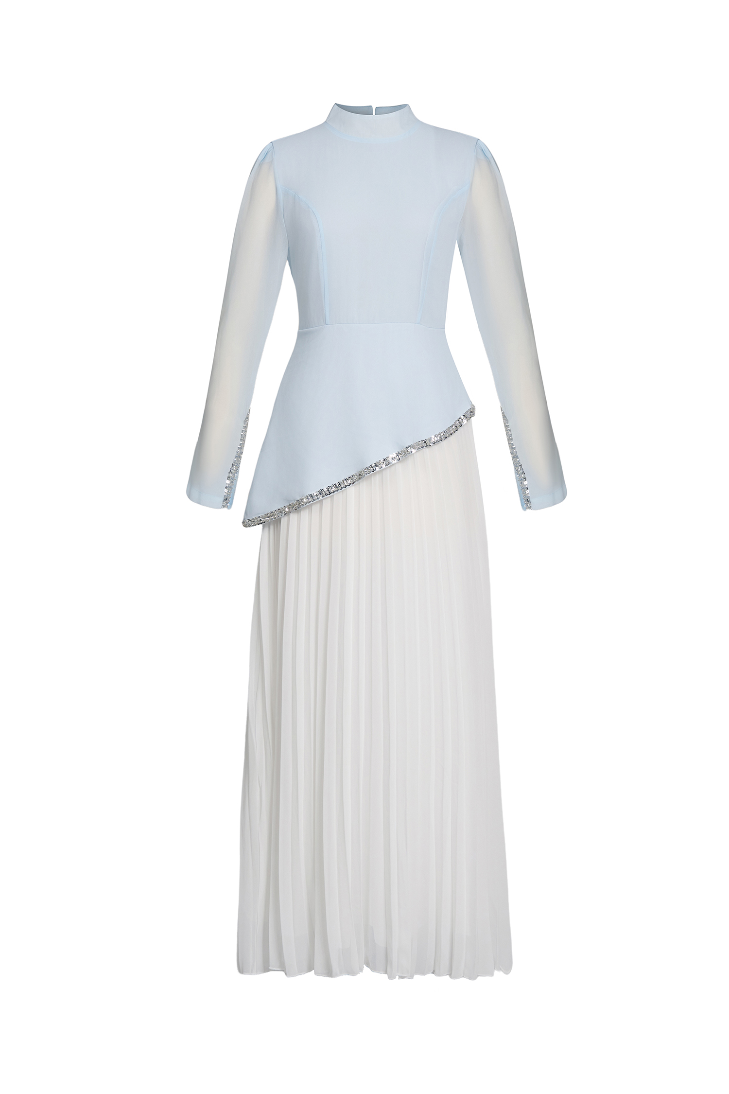 Chiffon Sequin Stand Collar Long Sleeve Maxi Dress