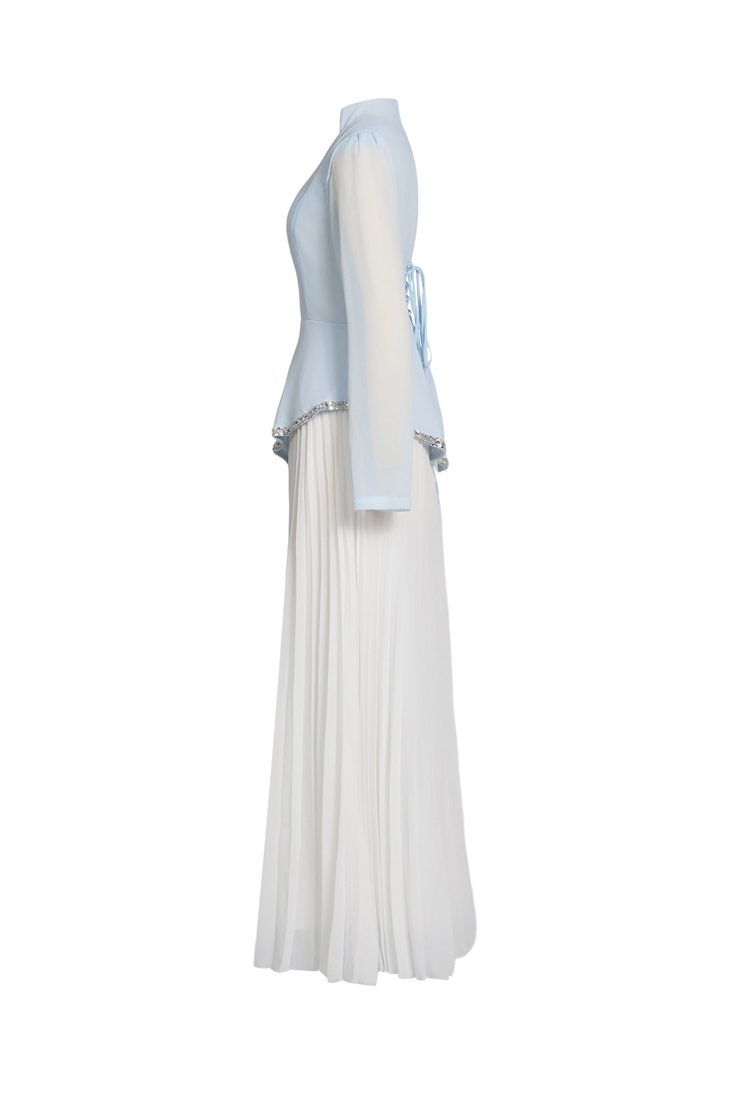 Chiffon Sequin Stand Collar Long Sleeve Maxi Dress