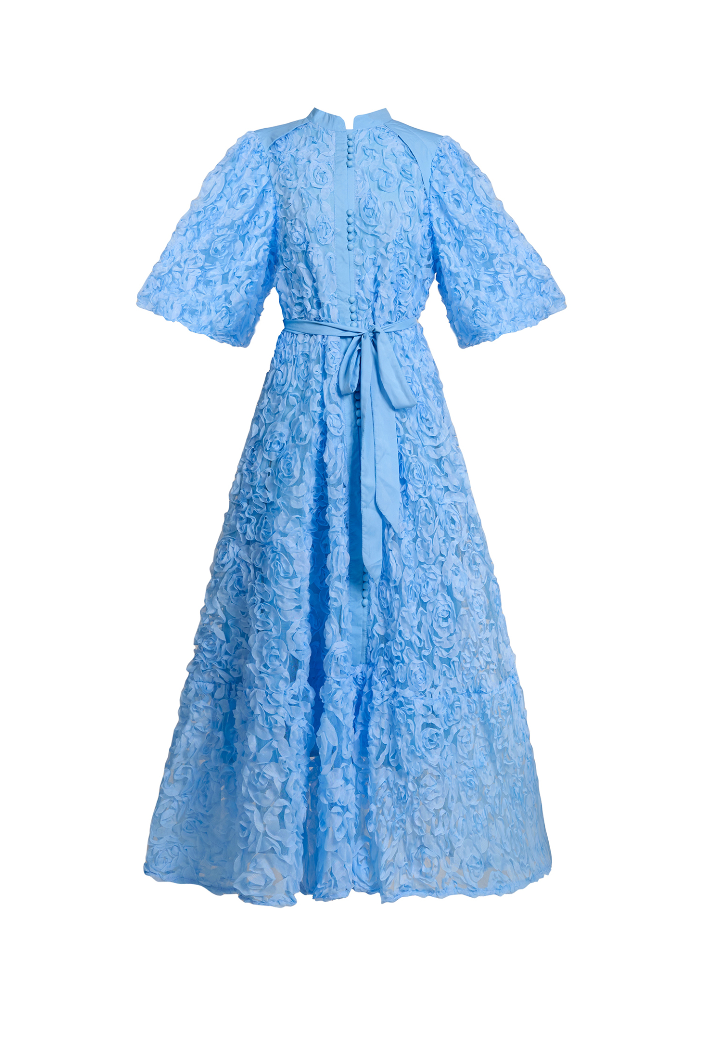 3D Flower Single Breasted Midi Dress With Belt