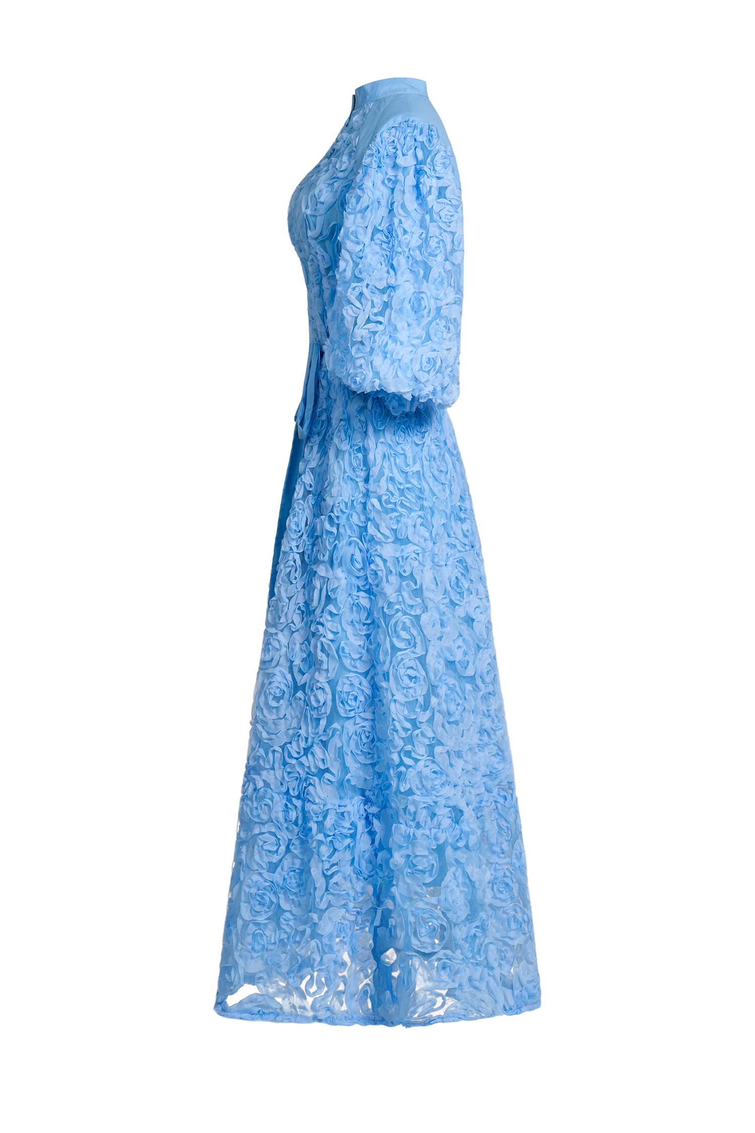 3D Flower Single Breasted Midi Dress With Belt