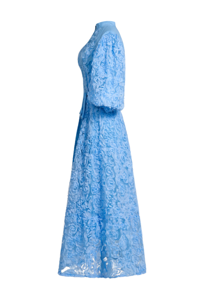 3D Flower Single Breasted Midi Dress With Belt