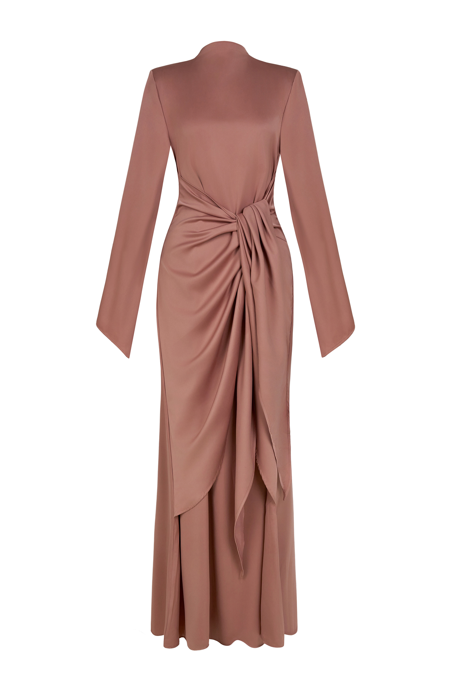 Satin Tie-Up Bell Sleeve Maxi Dress