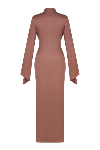 Satin Tie-Up Bell Sleeve Maxi Dress