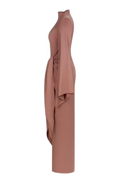 Satin Tie-Up Bell Sleeve Maxi Dress