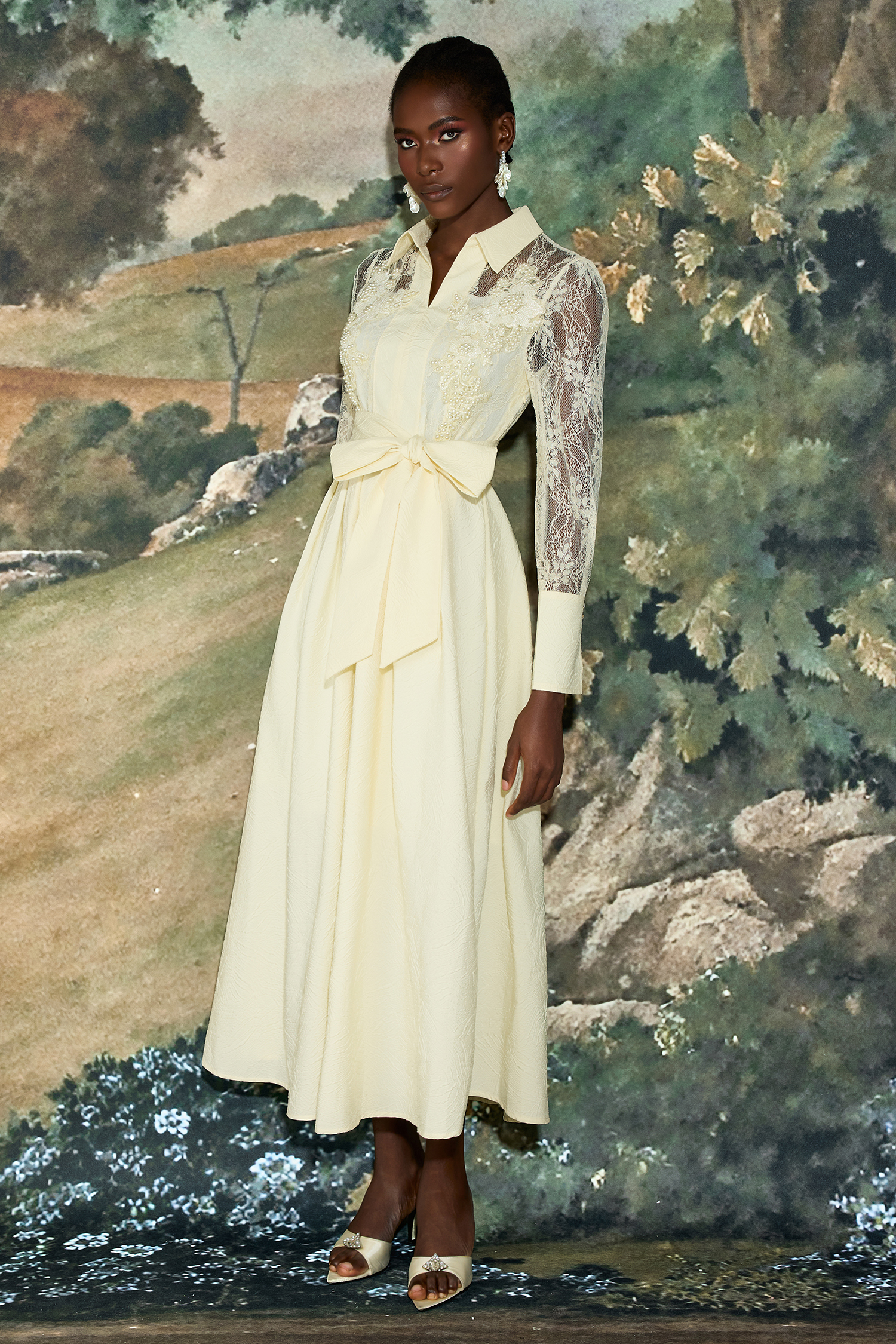 Lace Jacquard Nail Bead Embroidery Maxi Dress