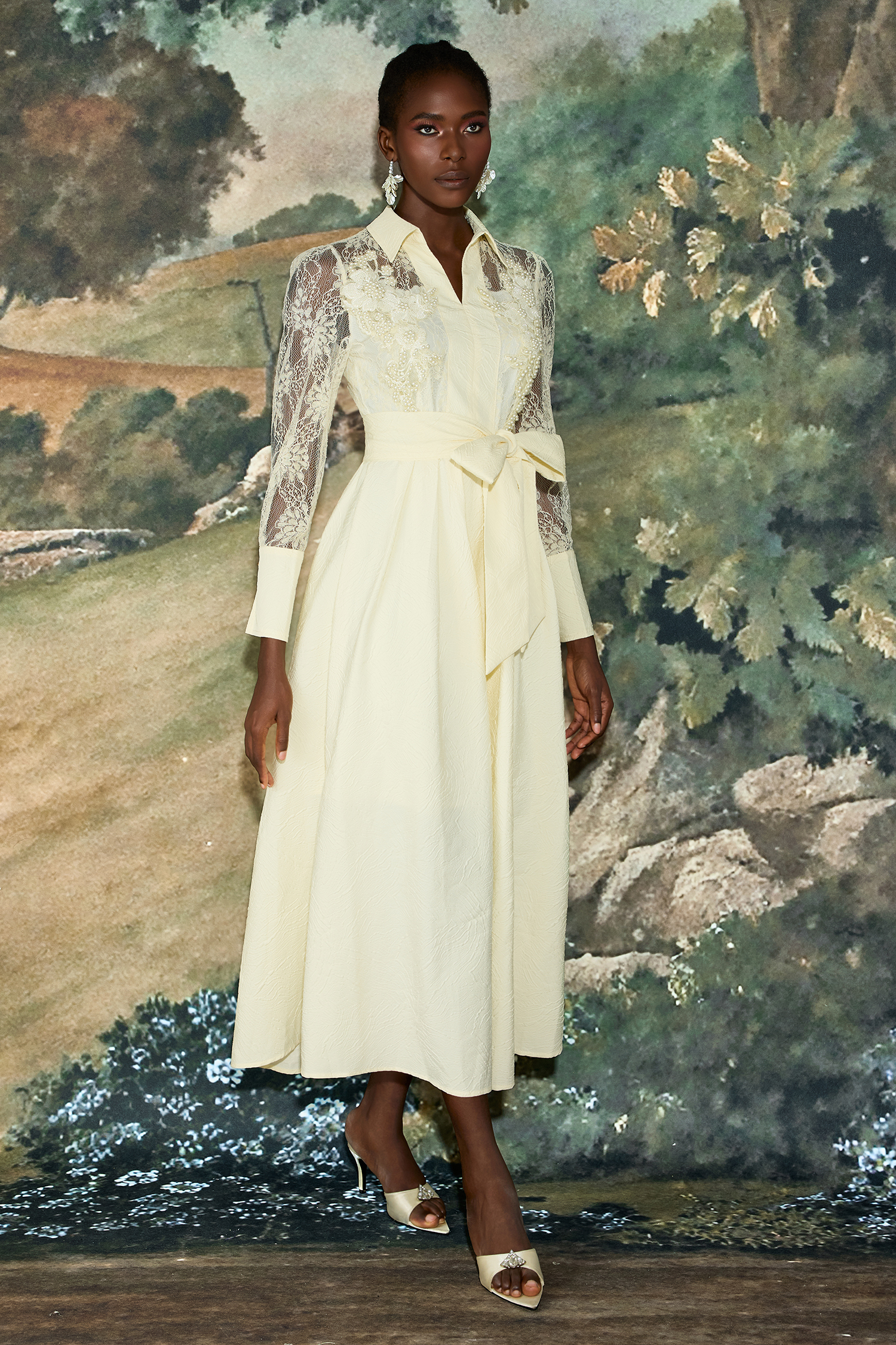 Lace Jacquard Nail Bead Embroidery Maxi Dress