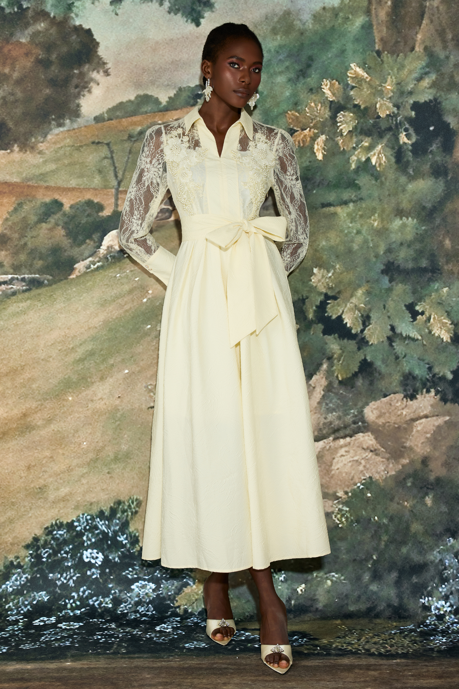 Lace Jacquard Nail Bead Embroidery Maxi Dress