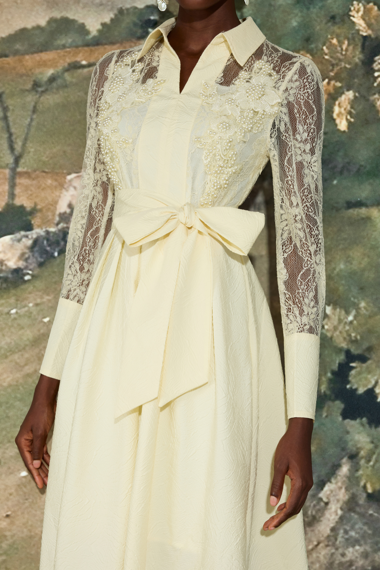 Lace Jacquard Nail Bead Embroidery Maxi Dress