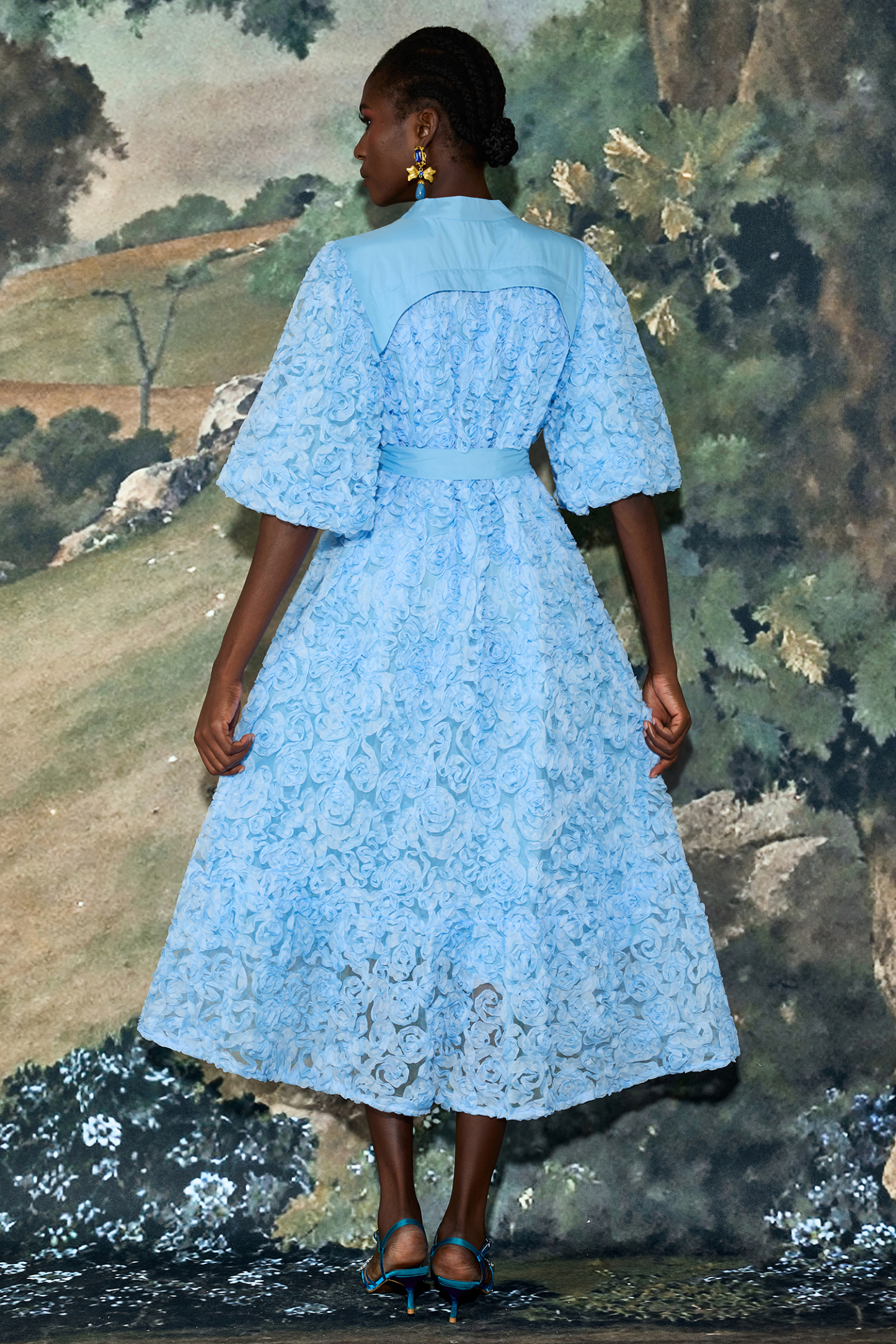 3D Flower Single Breasted Midi Dress With Belt