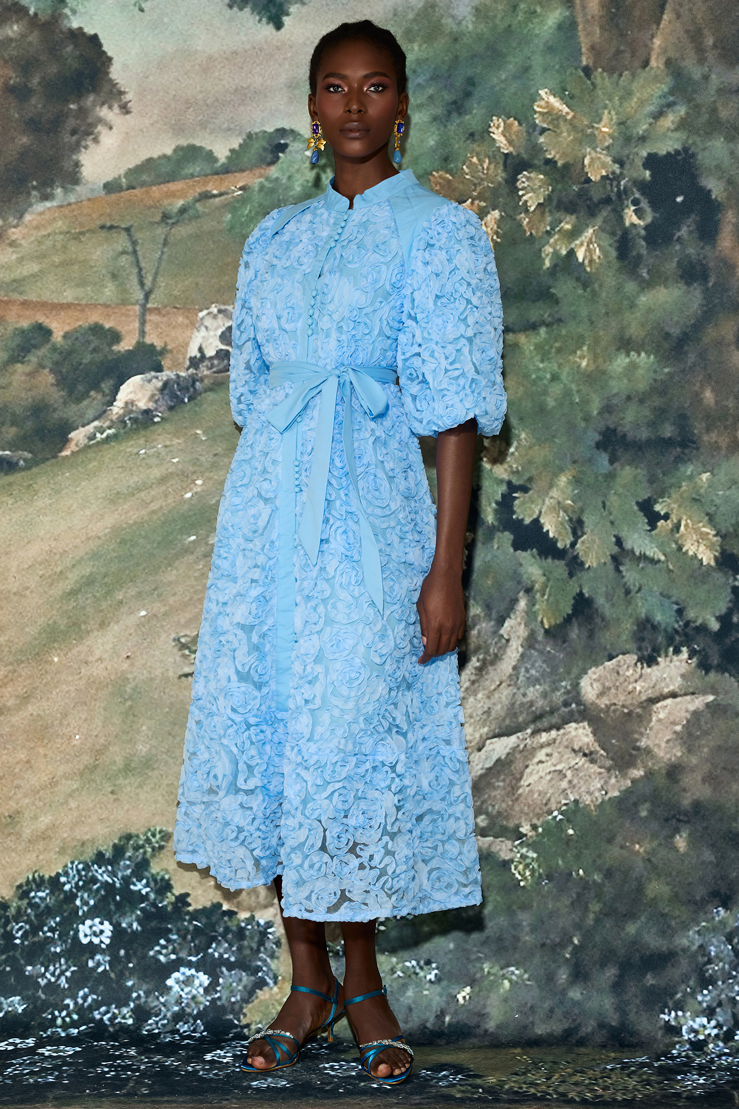 3D Flower Single Breasted Midi Dress With Belt