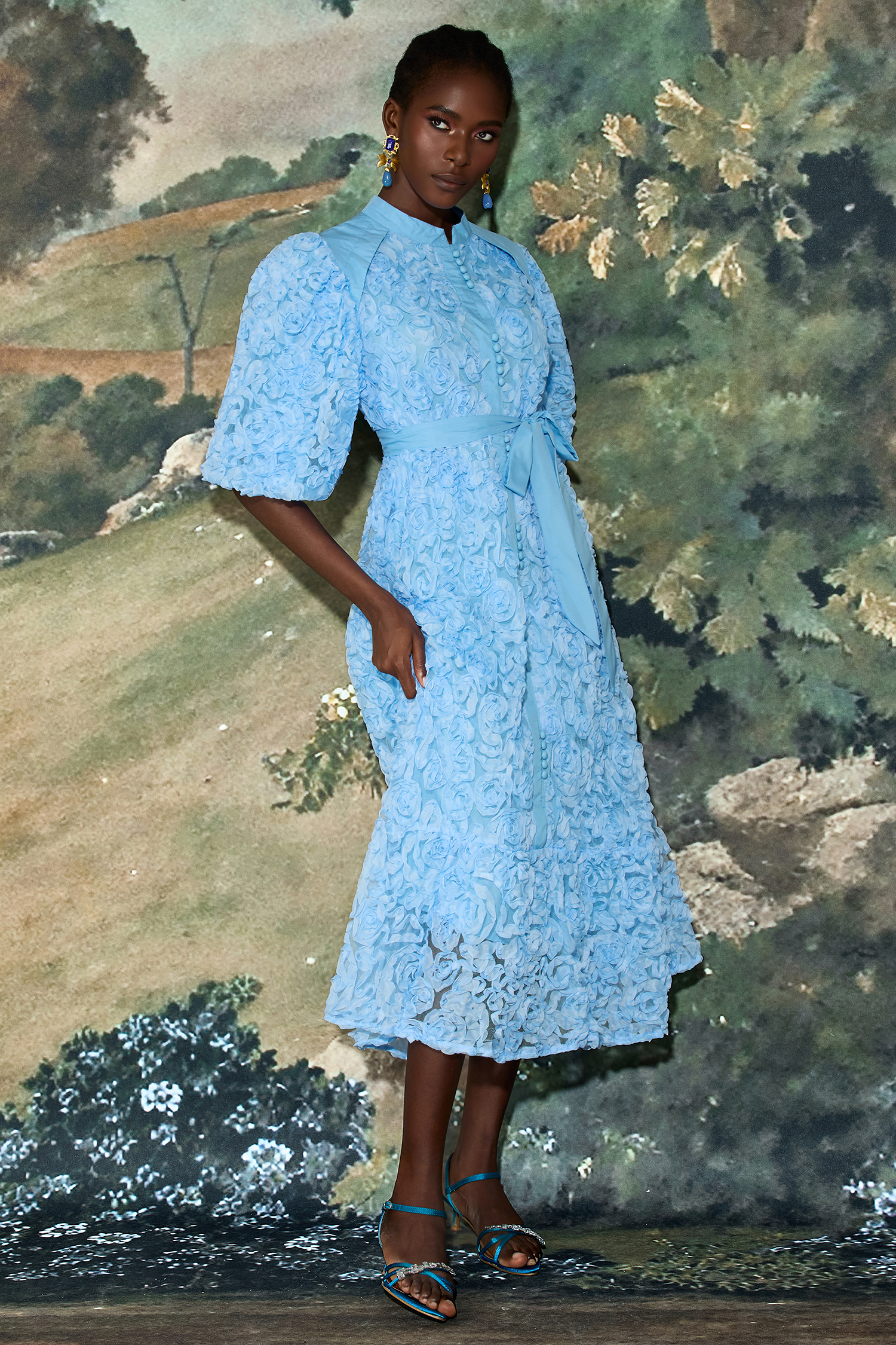 3D Flower Single Breasted Midi Dress With Belt – JardinVue