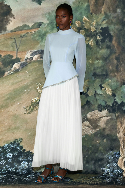 Chiffon Sequin Stand Collar Long Sleeve Maxi Dress