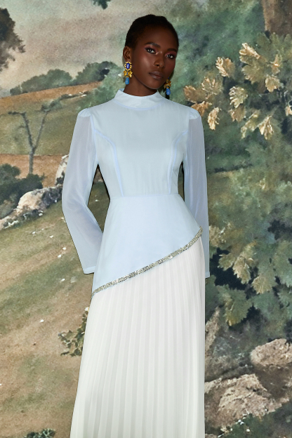 Chiffon Sequin Stand Collar Long Sleeve Maxi Dress