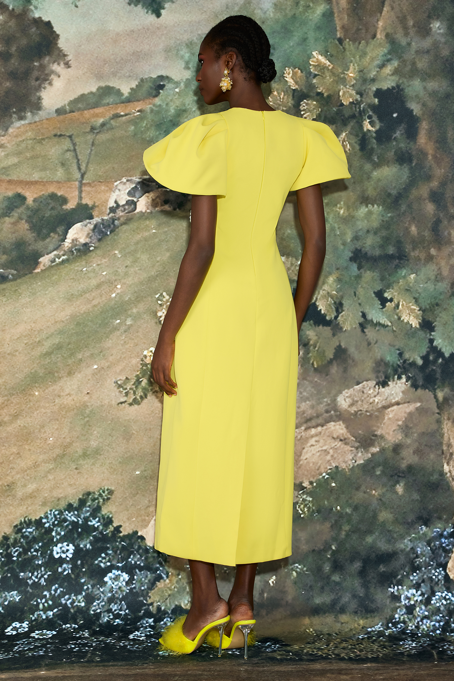 Embroidered Puff Sleeve Midi Dress