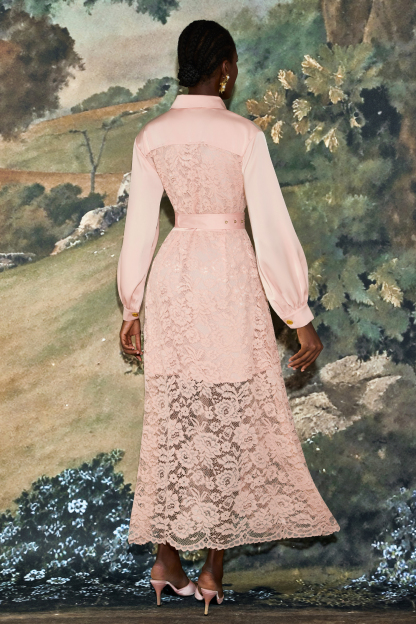 Lace Flapped Lantern Sleeve Midi Dress