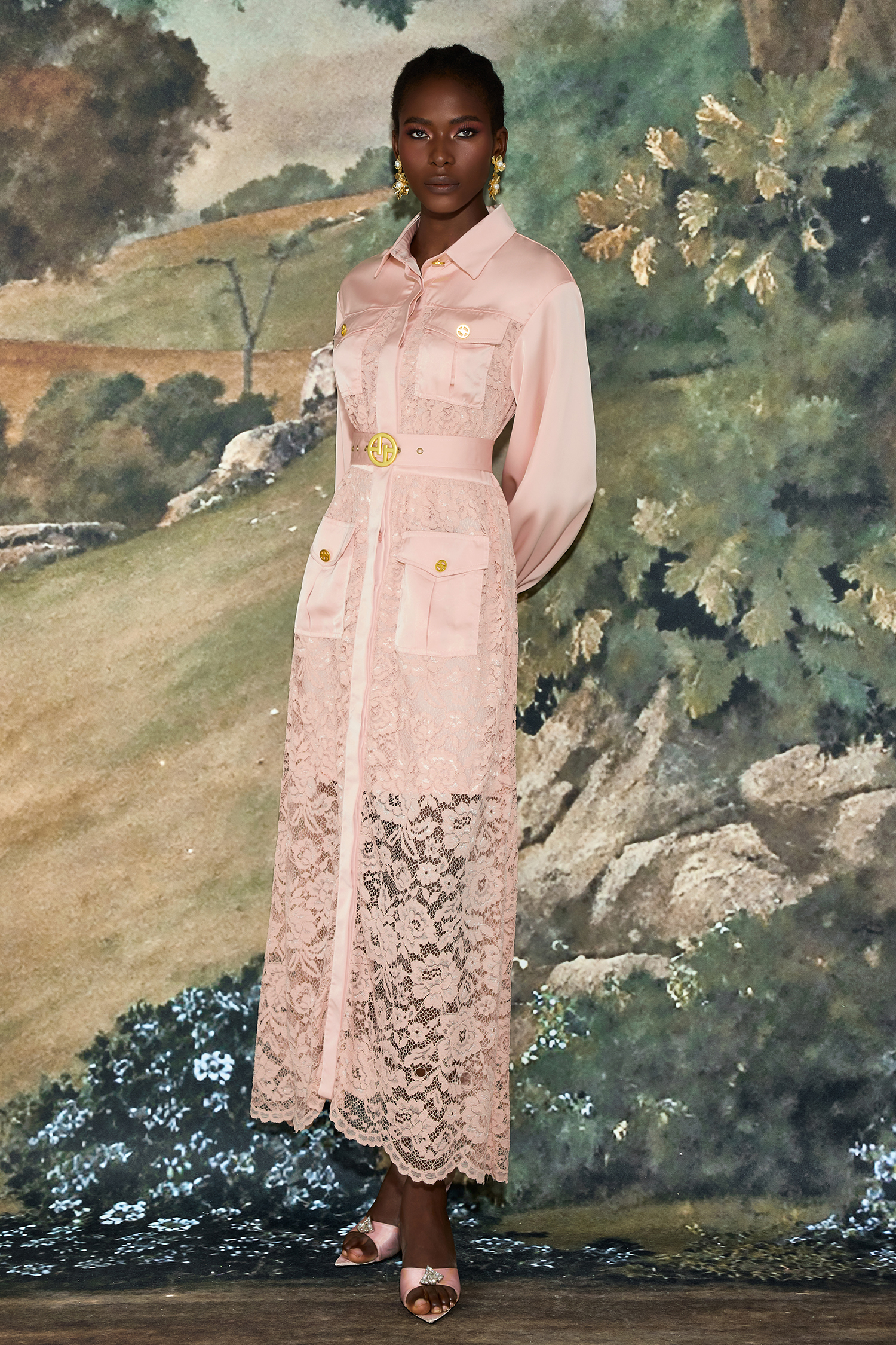 Lace Flapped Lantern Sleeve Midi Dress