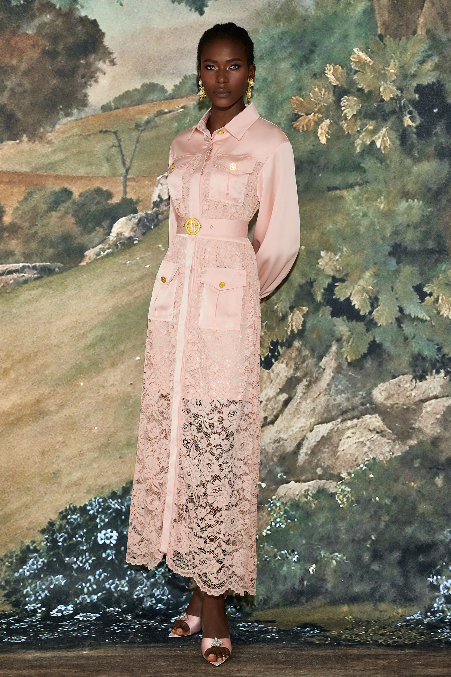 Lace Flapped Lantern Sleeve Midi Dress