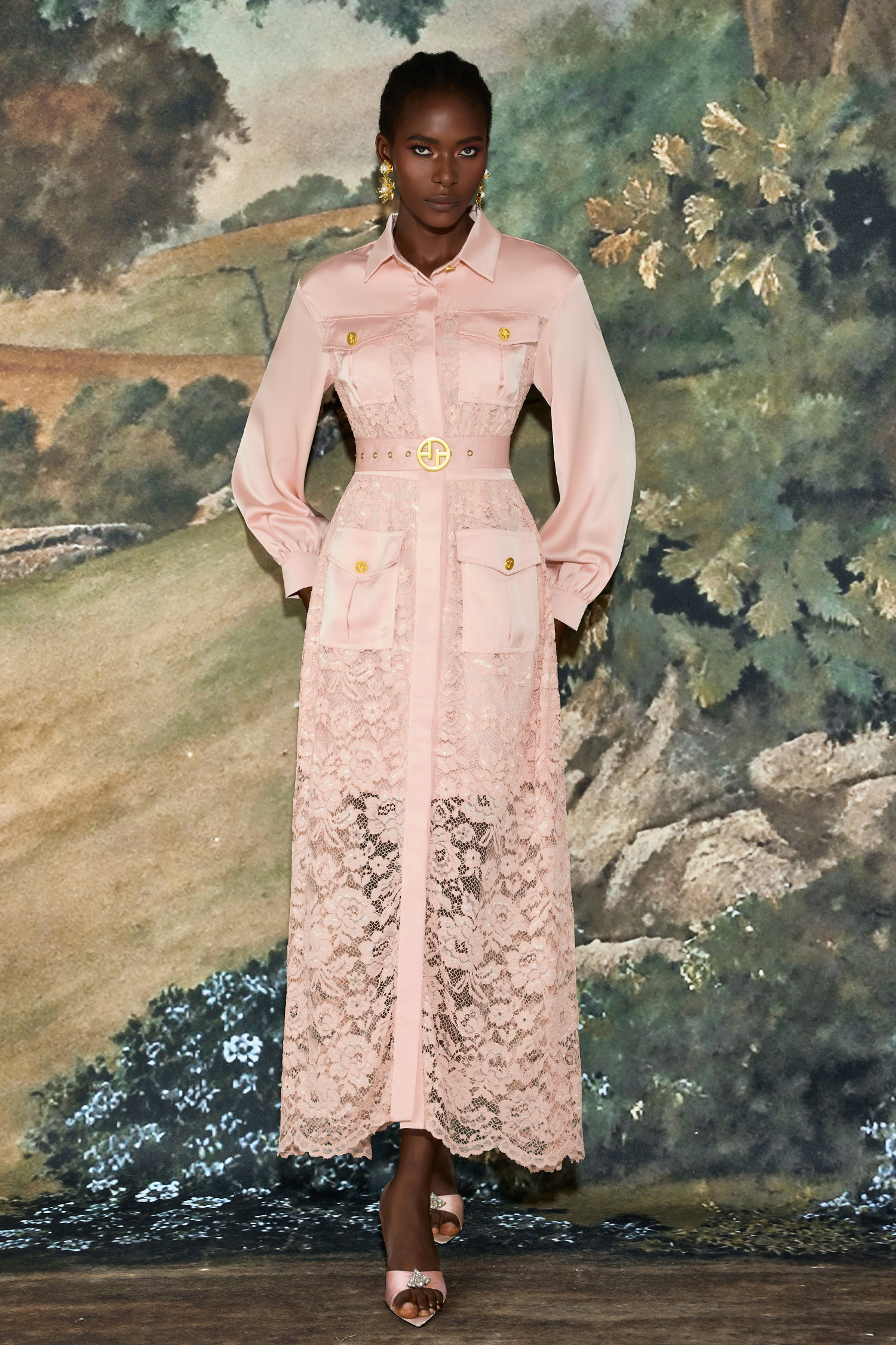 Lace Flapped Lantern Sleeve Midi Dress