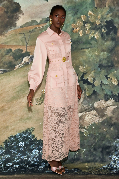 Lace Flapped Lantern Sleeve Midi Dress