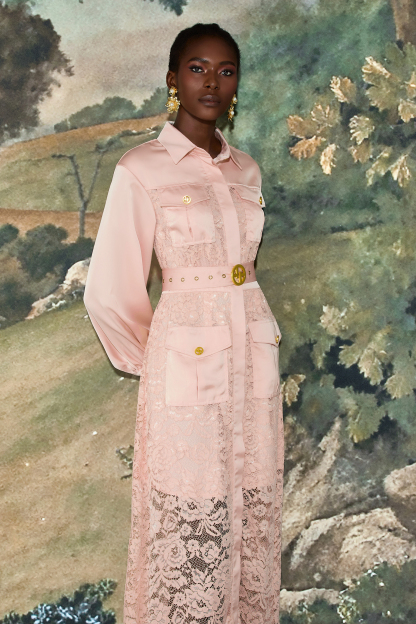 Lace Flapped Lantern Sleeve Midi Dress