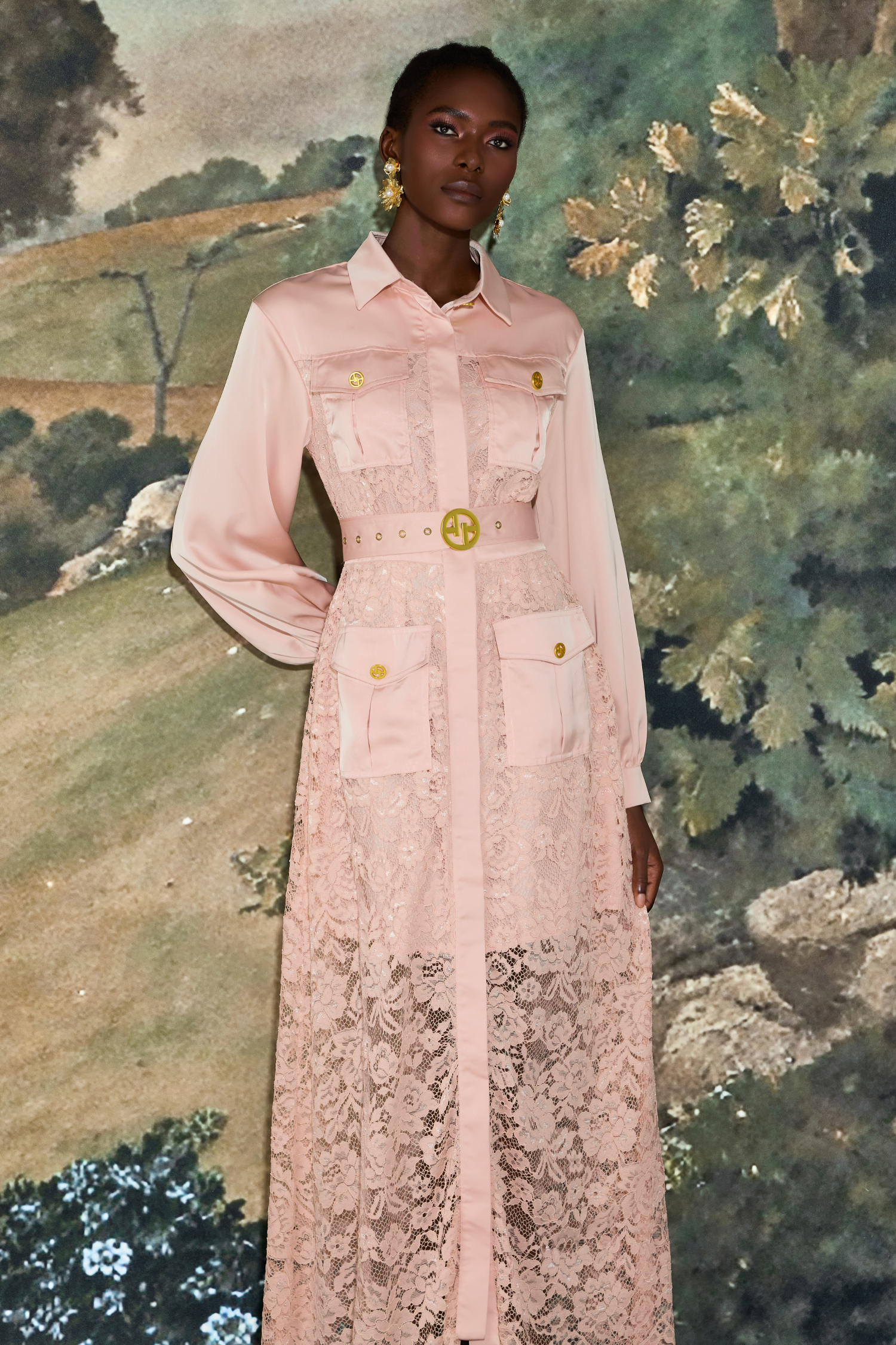 Lace Flapped Lantern Sleeve Midi Dress