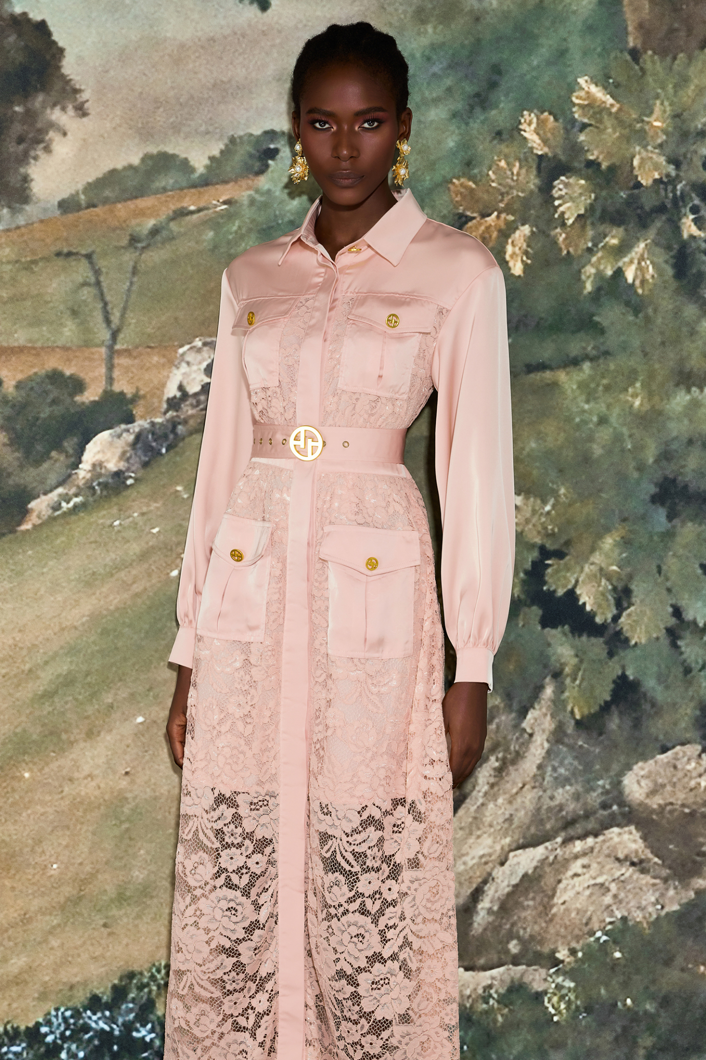 Lace Flapped Lantern Sleeve Midi Dress