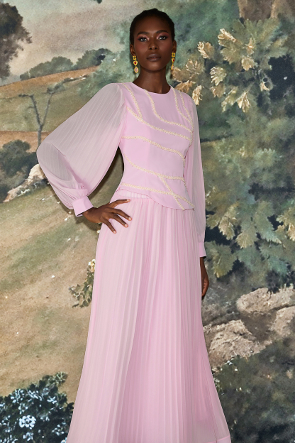 Sequin Splicing Lace Top & Pleated Midi Skirt Set