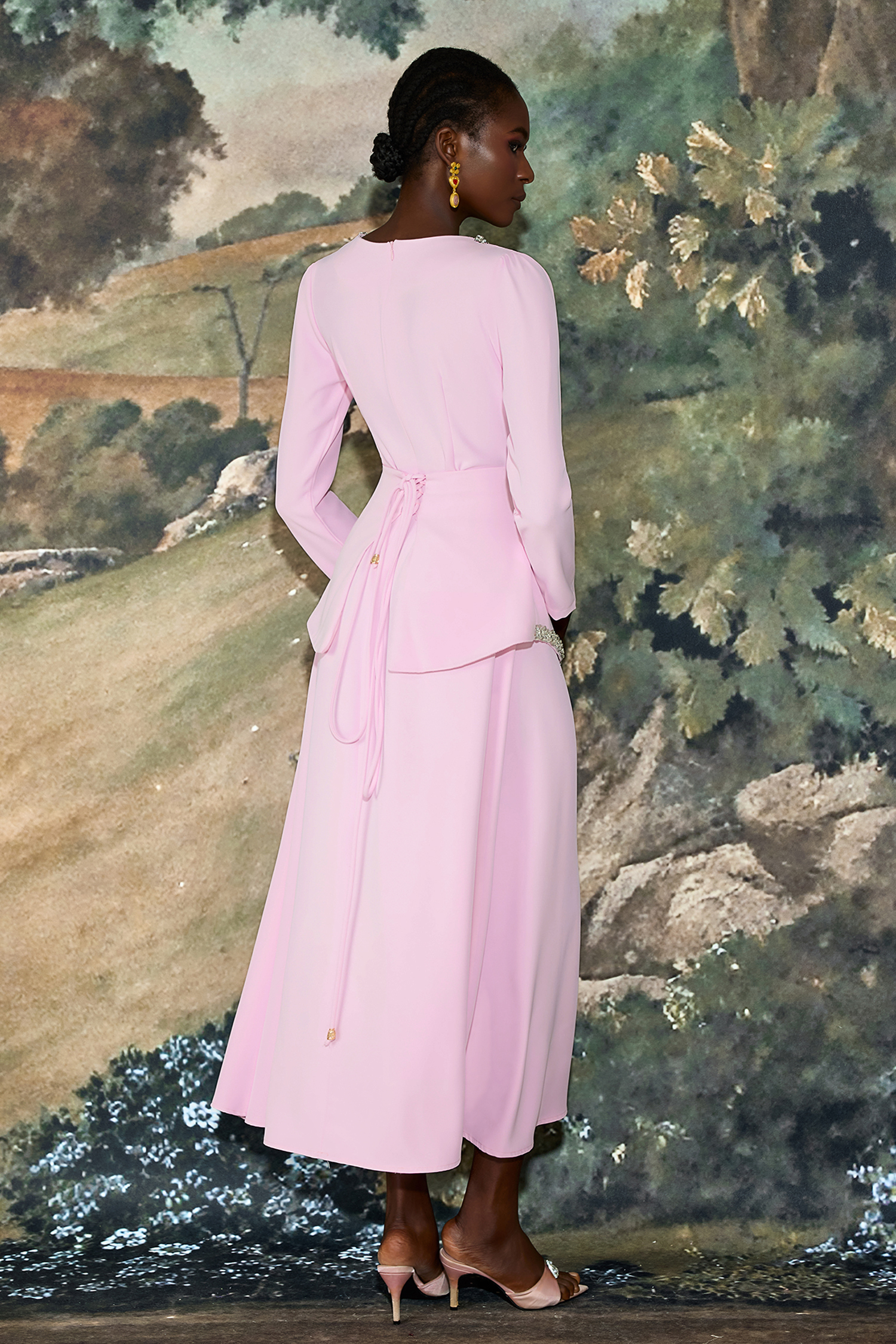 Rhinestone Long Sleeve Midi Dress