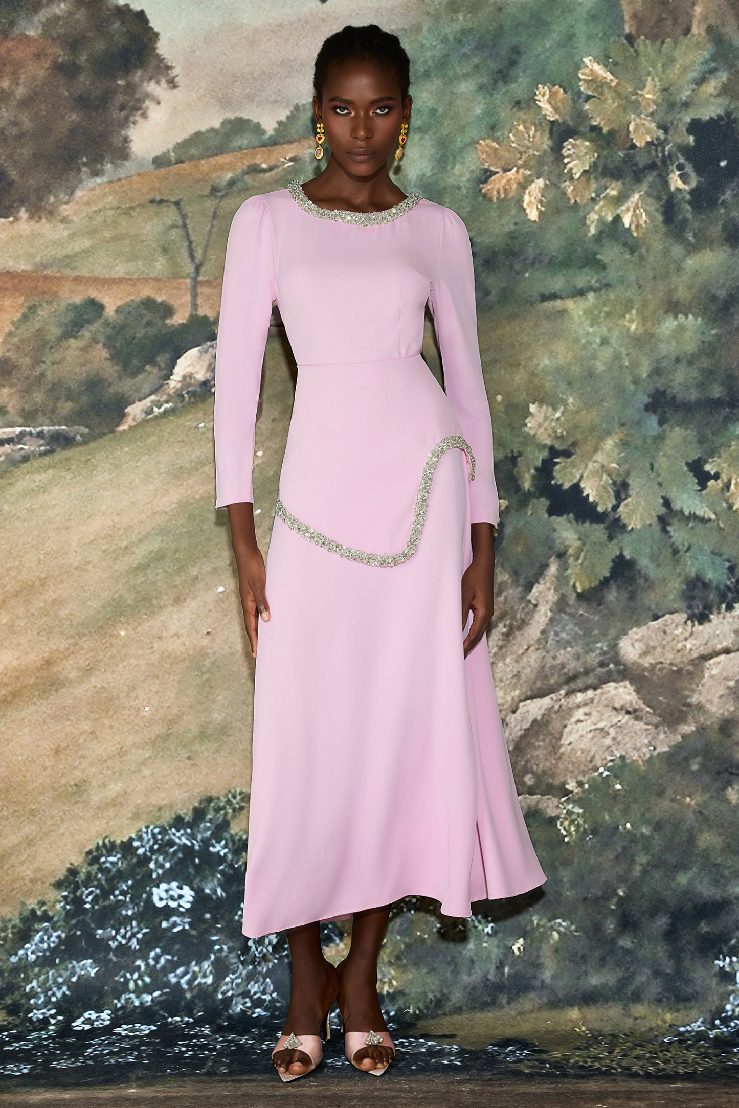 Rhinestone Long Sleeve Midi Dress