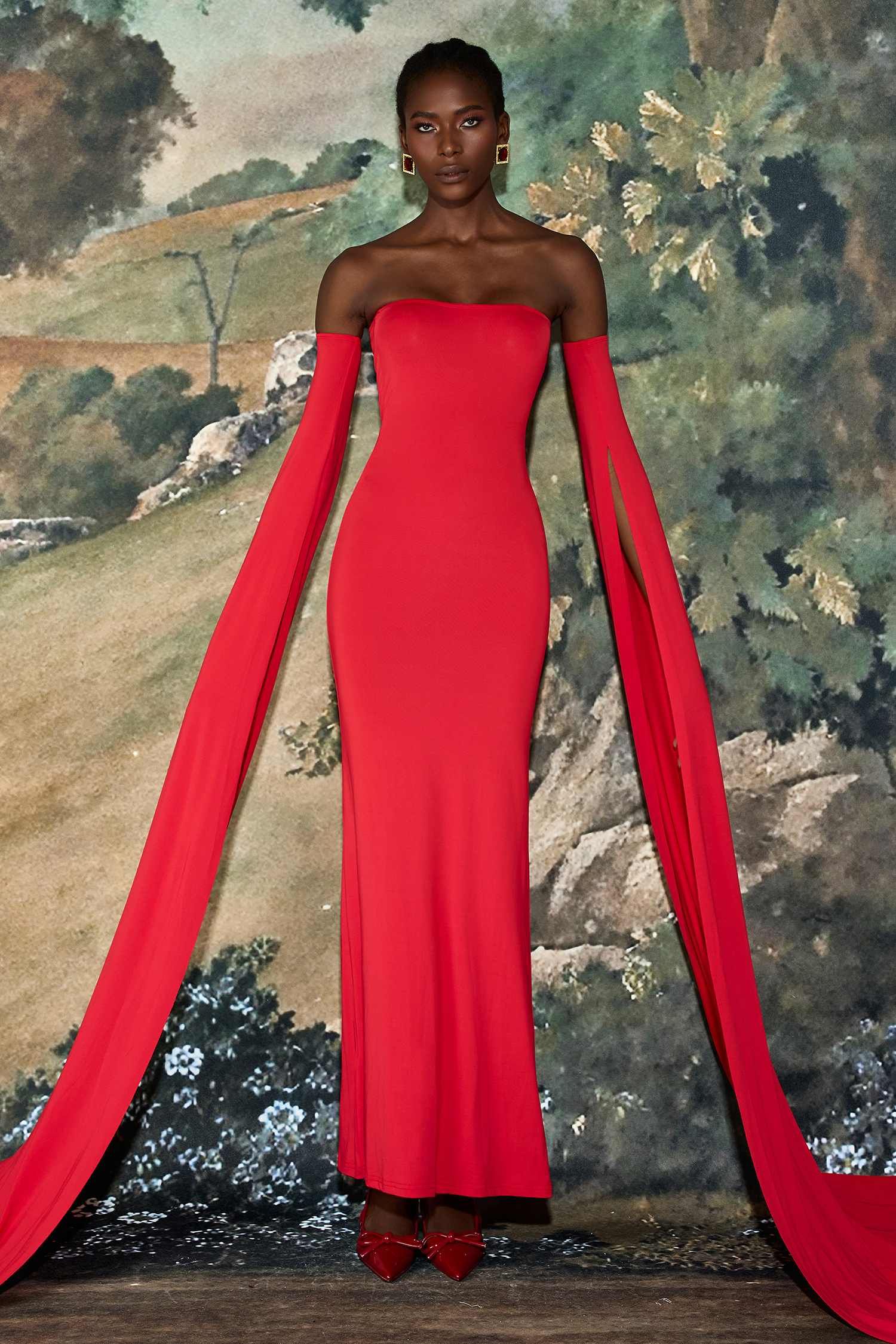 Jersey Off-Shoulder Shawl Sleeve Midi Dress