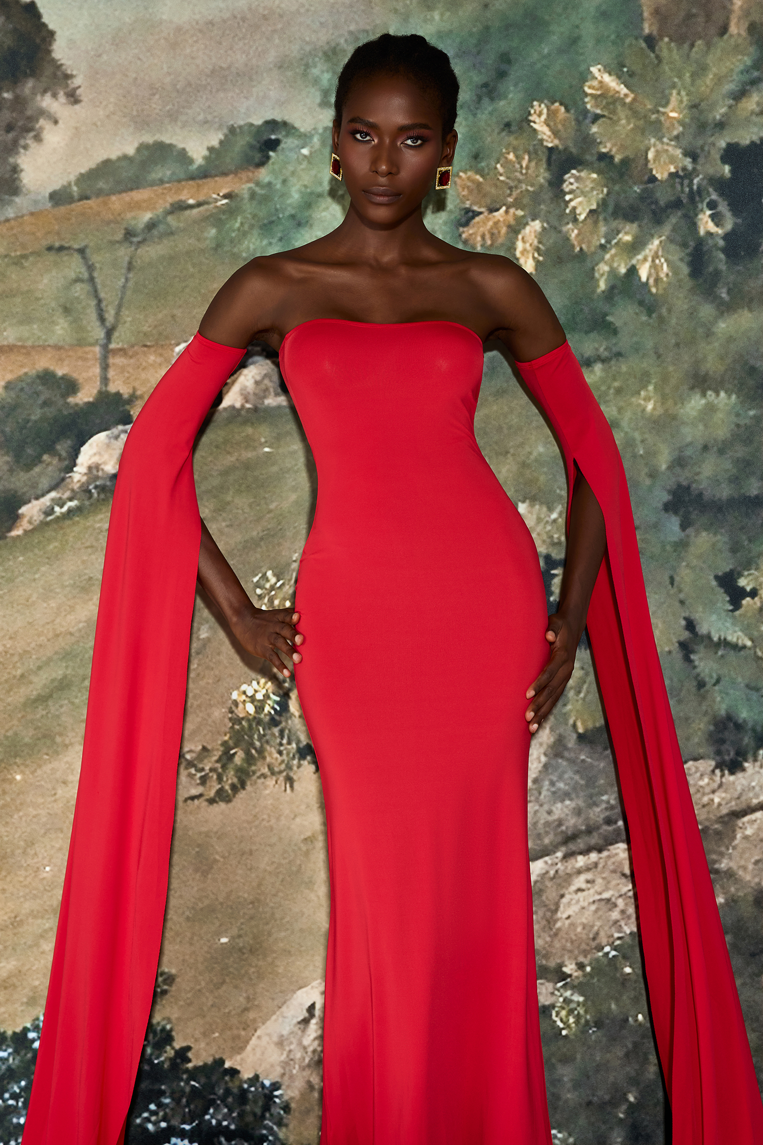 Jersey Off-Shoulder Shawl Sleeve Midi Dress