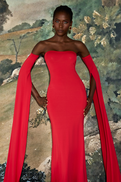 Jersey Off-Shoulder Shawl Sleeve Midi Dress