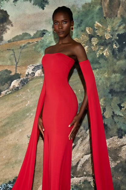 Jersey Off-Shoulder Shawl Sleeve Midi Dress