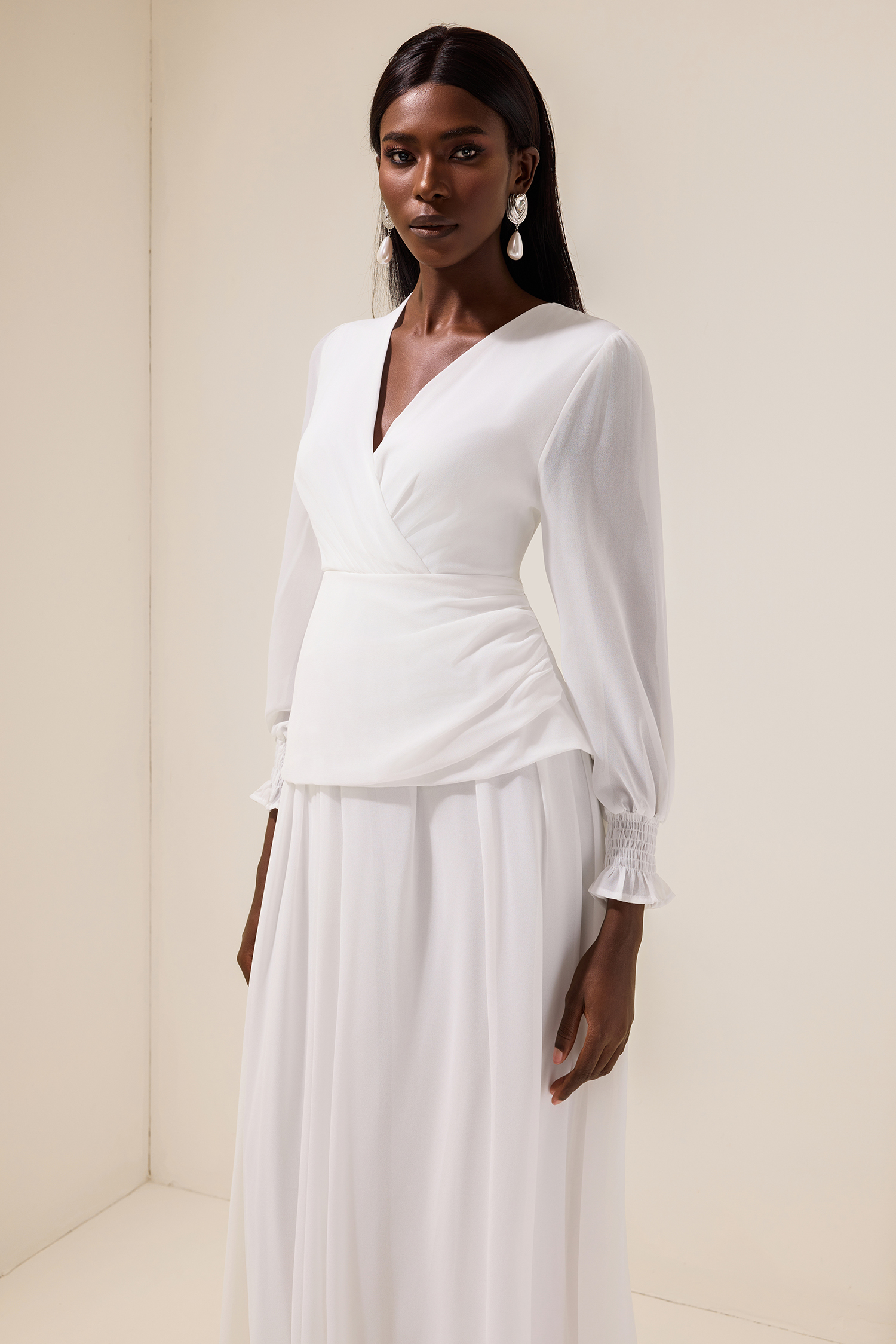 Chiffon V-Neck Lace-Up Midi Dress