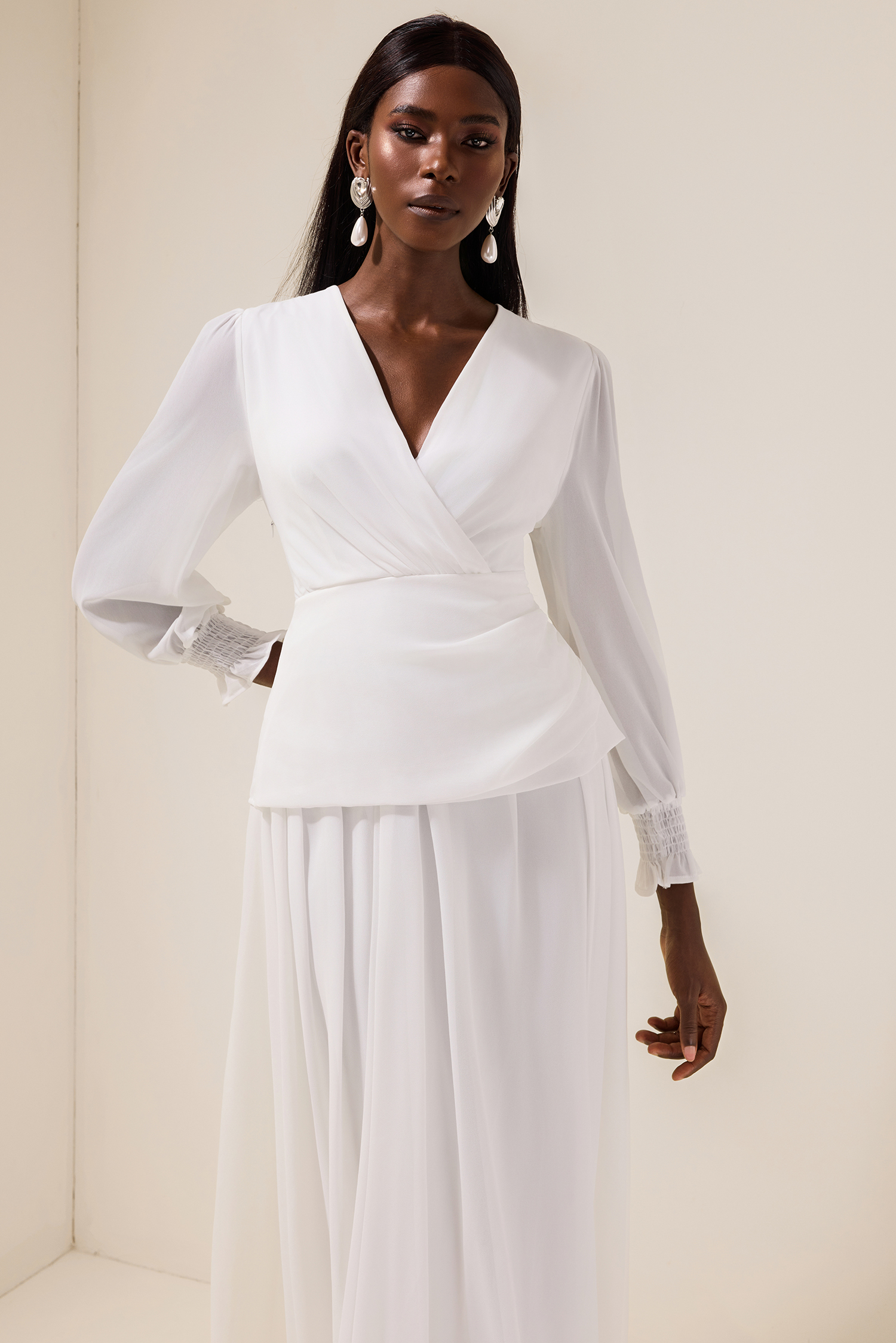 Chiffon V-Neck Lace-Up Midi Dress