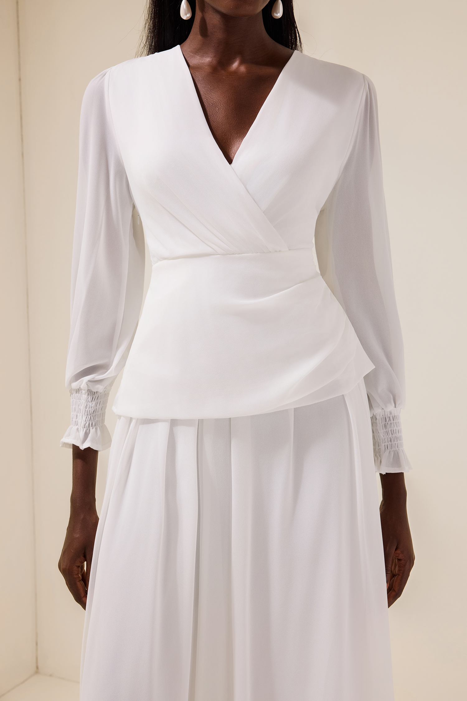 Chiffon V-Neck Lace-Up Midi Dress