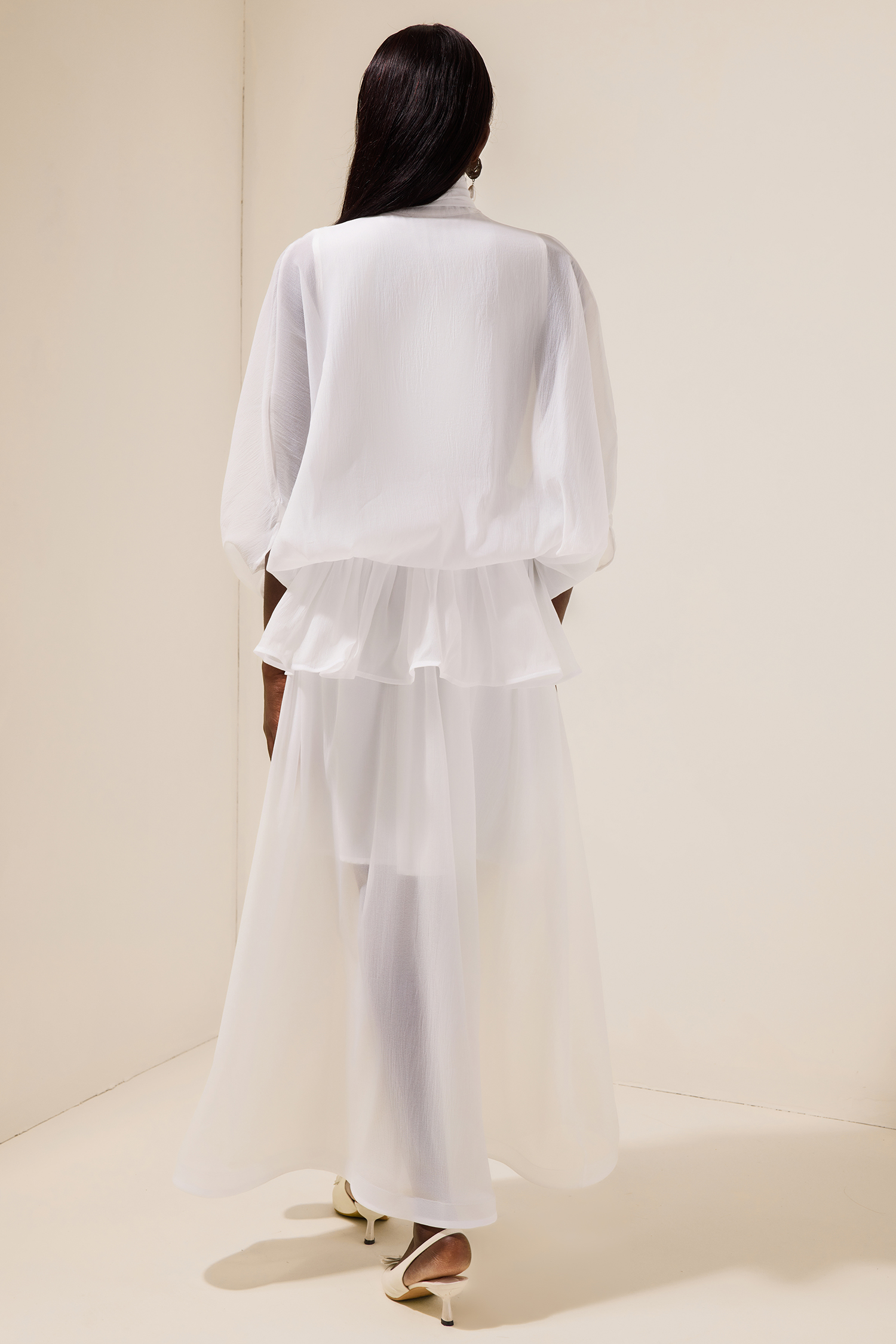 Tie-Neck Ruffled Solid Maxi Dress