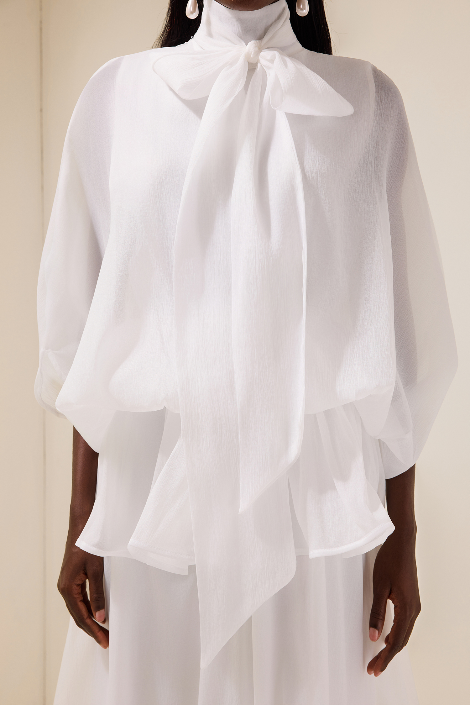 Tie-Neck Ruffled Solid Maxi Dress