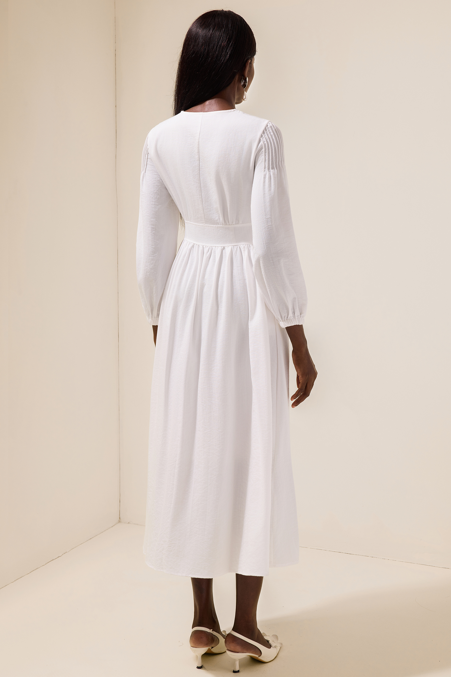 Solid Bottom Lantern Sleeve Midi Dress