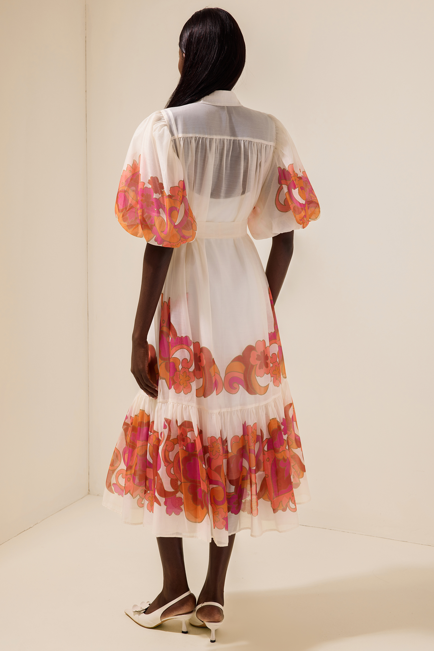 Floral Shirt Collar Single Breasted Midi Dress