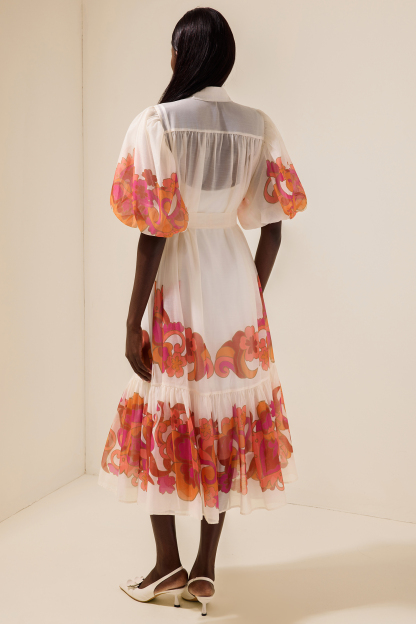 Floral Shirt Collar Single Breasted Midi Dress