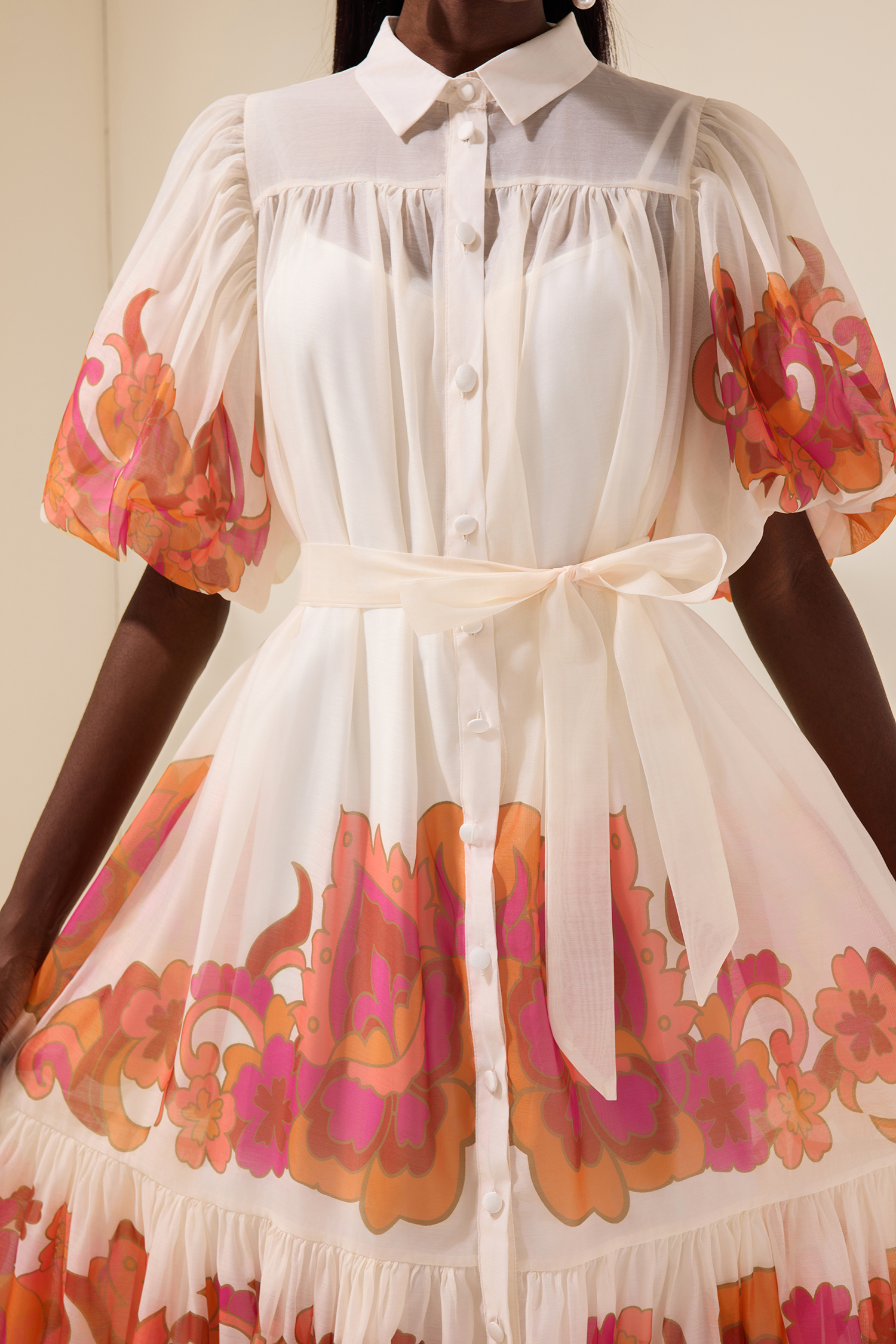 Floral Shirt Collar Single Breasted Midi Dress