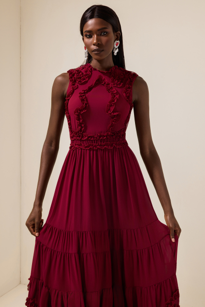 Chiffon Frill Sleeveless Midi Dress